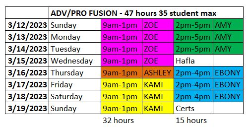 ADVPRO FUSION SCHEDULE