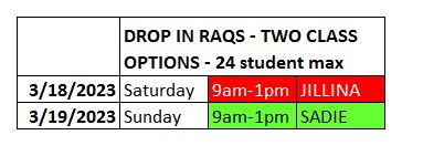 DROP IN SCHEDULE