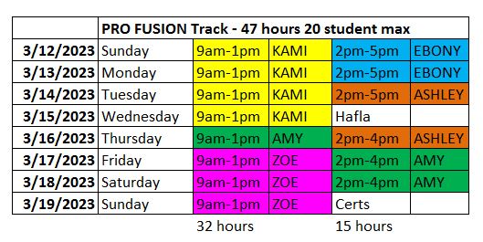 PRO FUSION SCHEDULE