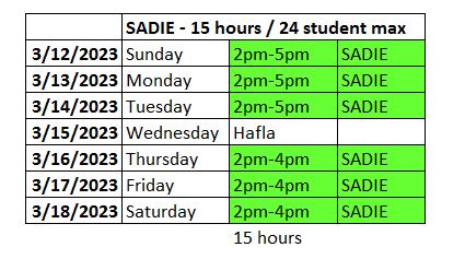 sadie schedule