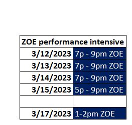 ZOE PERFORMANCE INTENSIVE
